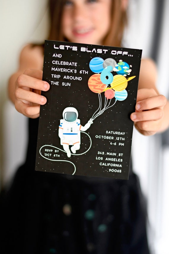 Invitation, 5x7 Outer Space Rocket ship, Digital Printable PDF you print, Blast off, planets, astronaut, boy birthday, galaxy, space shuttle Il_570xn