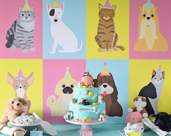 Puppy Kitten Birthday Party 36" x 48" Cake Table Backdrop INSTANT DOWNLOAD Printable Digital File Dessert Table, Cat, Dog, Bow Wow Meow