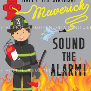 Sound the Alarm, 16x 20 Welcome Sign Fire Truck Party Printable PDF Digital File Firefighter Custom Name/age hydrant, fire hose birthday image 10