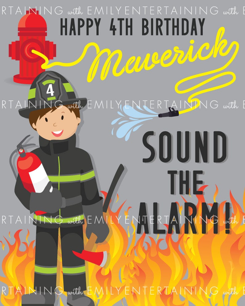 Sound the Alarm, 16x 20 Welcome Sign Fire Truck Party Printable PDF Digital File Firefighter Custom Name/age hydrant, fire hose birthday image 10