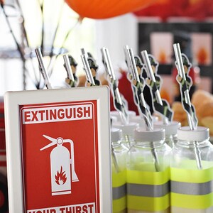 Extinguish Your Thirst, 4x6 Printable PDF Instant Download Sign for drink station, Fire Truck Party, fireman, firefighter birthday, engine image 2