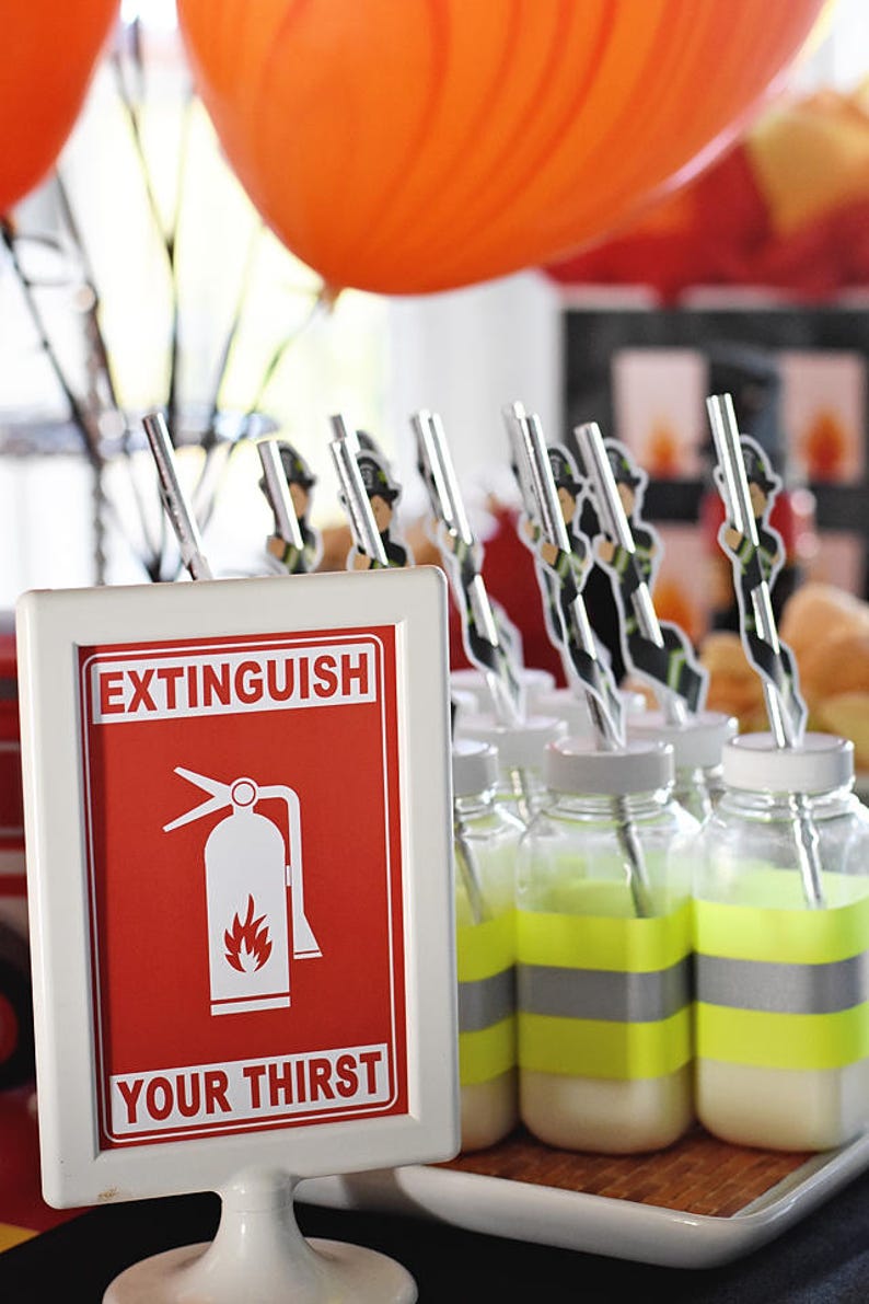 Extinguish Your Thirst, 4x6 Printable PDF Instant Download Sign for drink station, Fire Truck Party, fireman, firefighter birthday, engine image 2