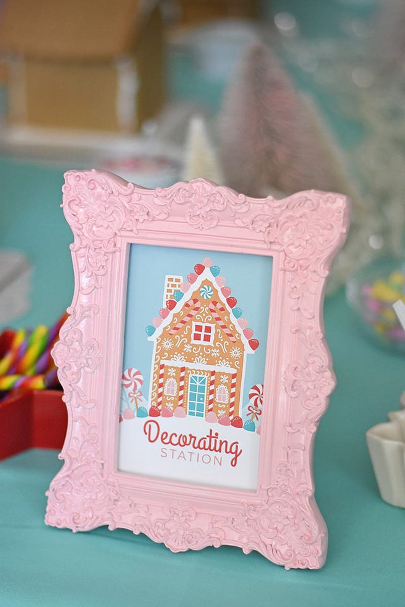 Gingerbread House Decorating Party Decorating Station 4x6 Instant Download Printable PDF Sign, Holiday Kids, Christmas, Winter, Candy, Sweet image 2