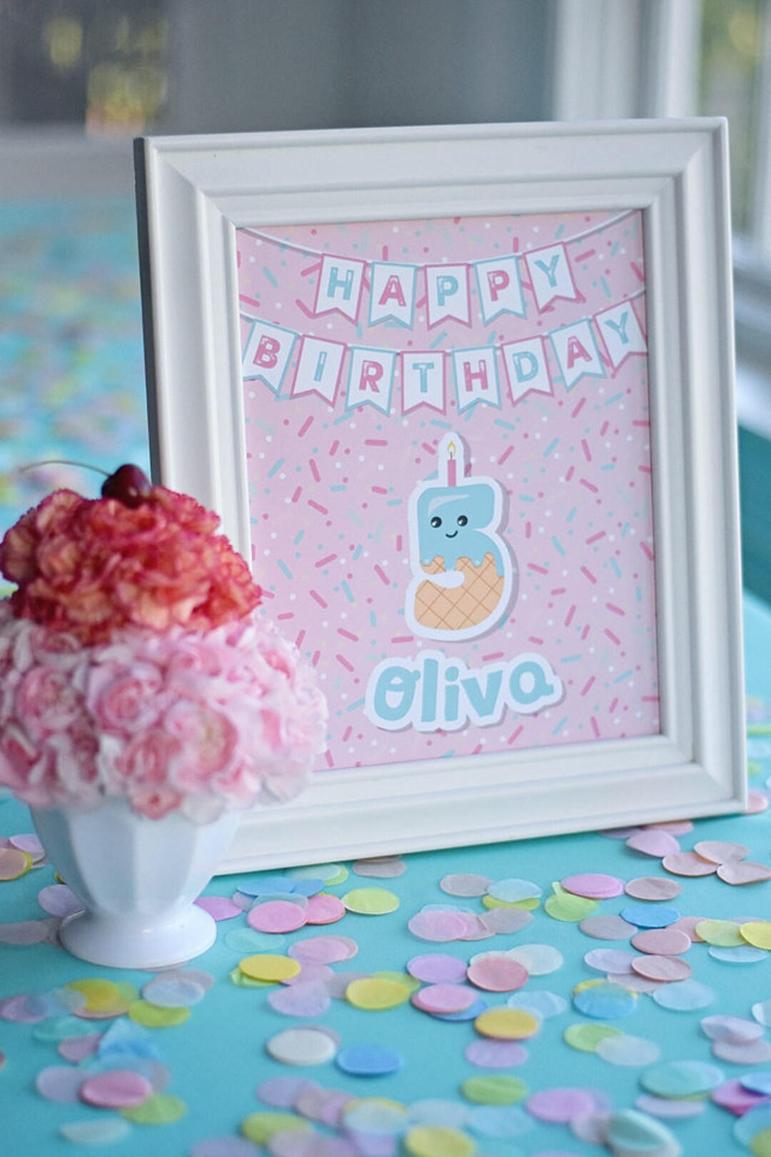 Custom Happy Birthday Sign W/ Name and Age, Printable PDF Ice Cream ...