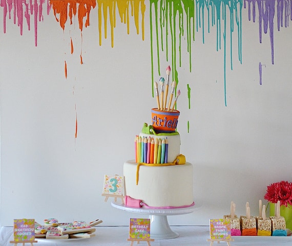 Art Party Paint Drips Backdrop, Cake Table, Dessert Table Background, 36" x 48" PRINTABLE PDF Instant Download, Painters, Artist, Canvas Il_570xn