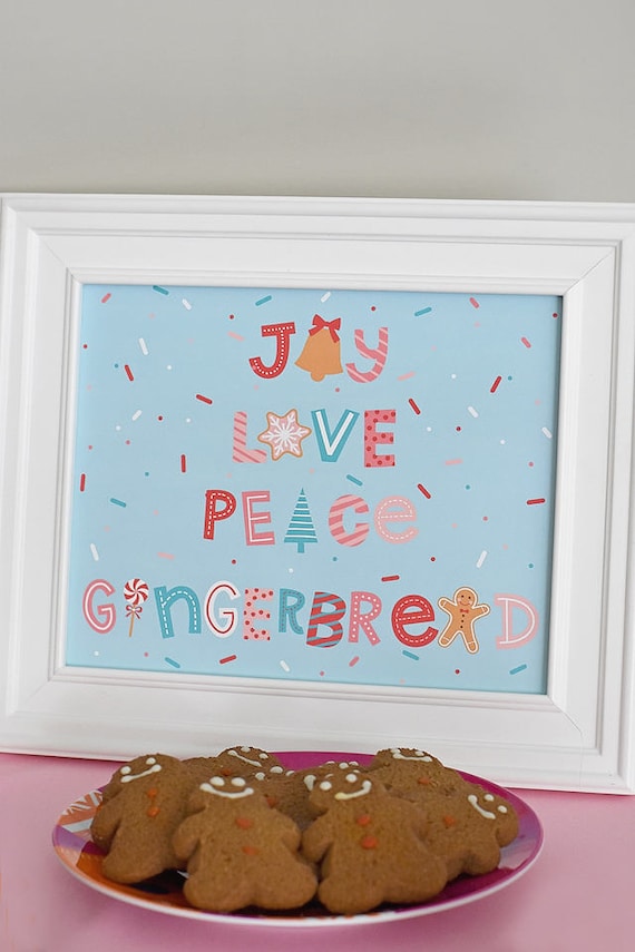 Gingerbread House Decorating Party, 8x10 Instant Download Printable PDF Joy, Love, Peace, Gingerbread Holiday Kids Party, Christmas, Winter Il_570xn