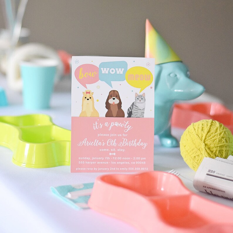 Puppy Kitten Birthday Party Invitation CUSTOM PDF Printable image 1