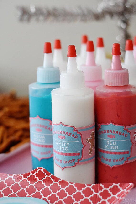 Gingerbread House Decorating Party Editable Icing Bottle Labels Instant Download Printable PDF Holiday Kid, Christmas Winter Candy You Print Il_570xn