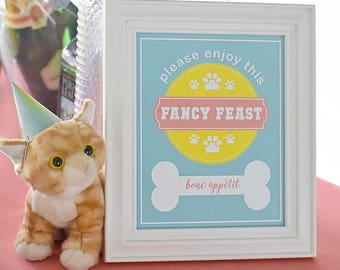 Puppy Kitten Birthday Party 8"x10" INSTANT DOWNLOAD Printable Digital File Fancy Feast Bone Appétit, Buffet Table Sign Paw-ty, Cat, Dog Meow