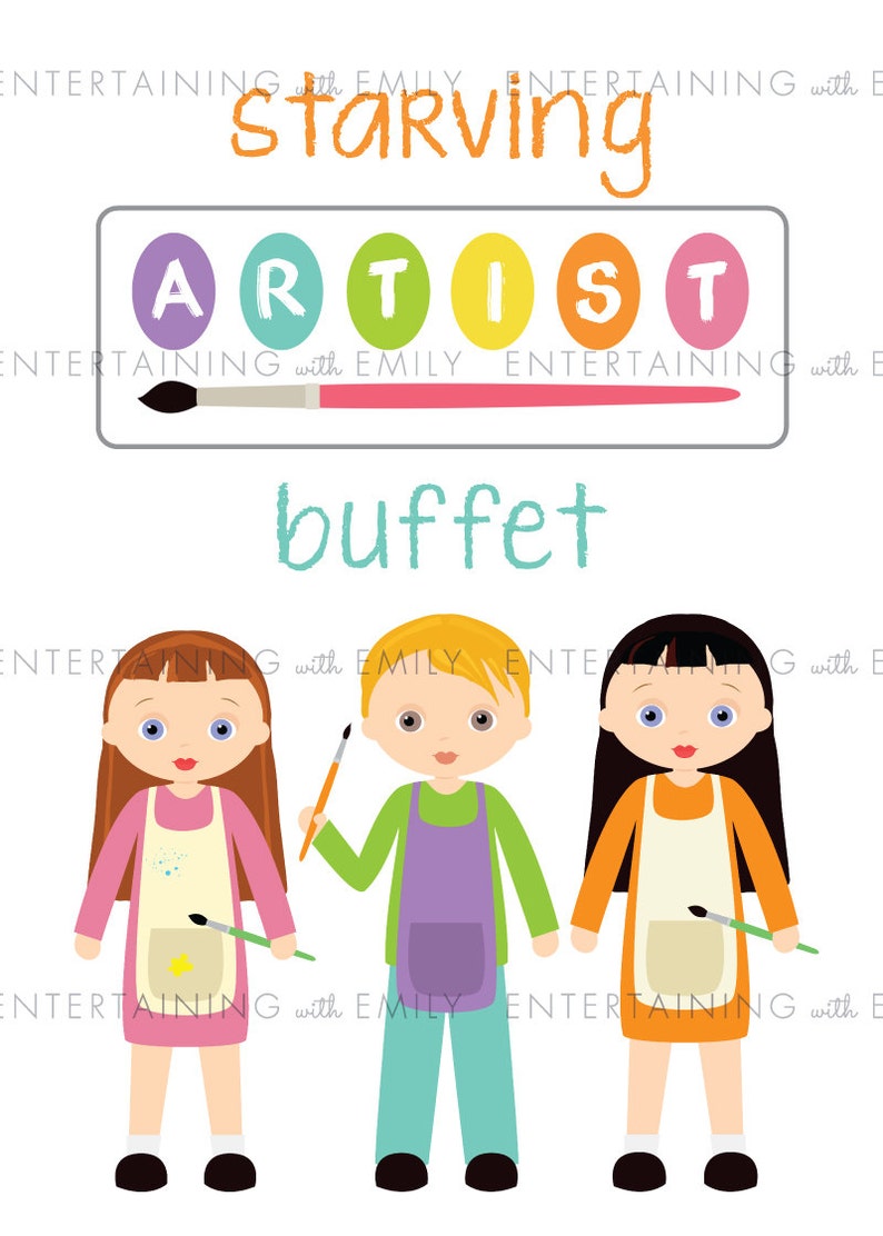 Art Party Starving Artist Buffet Sign PRINTABLE PDF Sign 5 x 7 Instant Download Palette Paintbrush Canvas Paint Party Painters