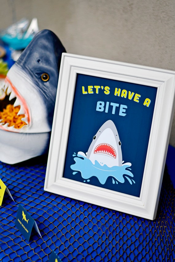 Shark Party 8"x10" Digital Printable PDF Tabletop sign, Instant Download, Let's Have a Bite, Food table sign, buffet table centerpiece Il_570xn