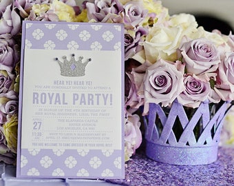 Princess Party Printable Invitation A9 size, Custom PDF Printable Crown Princess Party, Girls Toddler Birthday, Lavender