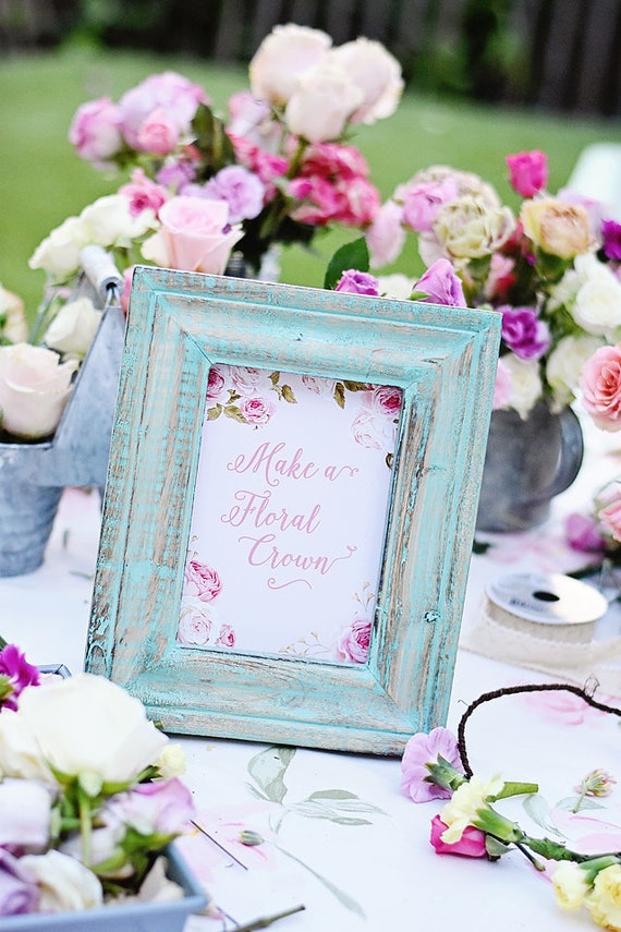 Tea Party Par-TEA Floral "Make a Floral Crown" 5x7 Instant Download PDF Printable Digital Sign Baby Shower, Bridal, Birthday, Flower Wreath Il_570xn