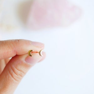 Gold tiny moon stud earrings, Moon crescent stud earrings, 18k Gold plated studs, Celestial moon earrings, Dainty second earrings 5mm