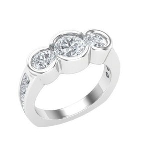 2.00ct Genuine Diamonds Half-Bezel Set in Trilogy Style Two-Tone Ring with Graduating Accent Diamonds in Channel Set and European Shank