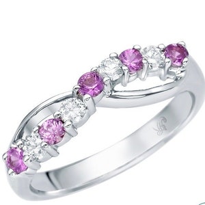 Anillo de diamantes de estilo infinito retorcido y anillo de zafiro rosa / anillo de aniversario de zafiro / piedra de nacimiento / zafiros rosas y anillo de diamantes