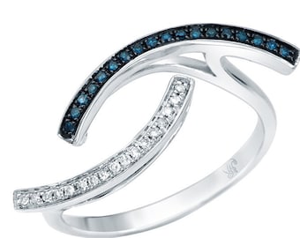 Contemporary Ring with Blue and White Genuine Diamonds