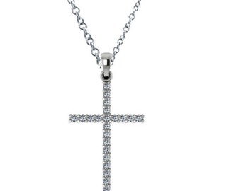 14K Gold Diamond Cross Necklace, Religious Jewelry