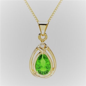 Sunny Genuine Peridot and Diamond Necklace/Peridot Pendant/August Birthstone/Part of Set With Matching Earrings/Birthday Gift/GIFT For HER