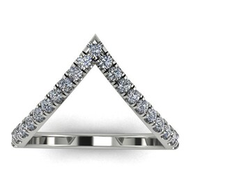 V Chevron Ring (2 variations)With Genuine Diamonds/Unique Chevron Wedding Ring/Unique Wedding Band With Shared Prongs Set Diamonds/Gift