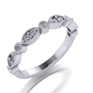 0.10ct Genuine Diamonds Dainty Gold Milgrain Stacking Ring/Delicate Diamond Wedding Band/Petite Anniversary Ring/Promise Ring/Bridal Jewelry