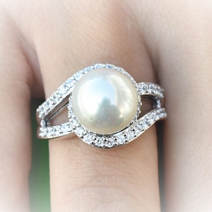 Geschenk in ZEIT/Silber simuliert Diamanten und Perle Ring/Perle Ring/Juni Birthstone/Urlaub Geschenk/Silber Schmuck/Geschenk von Silber Schmuck