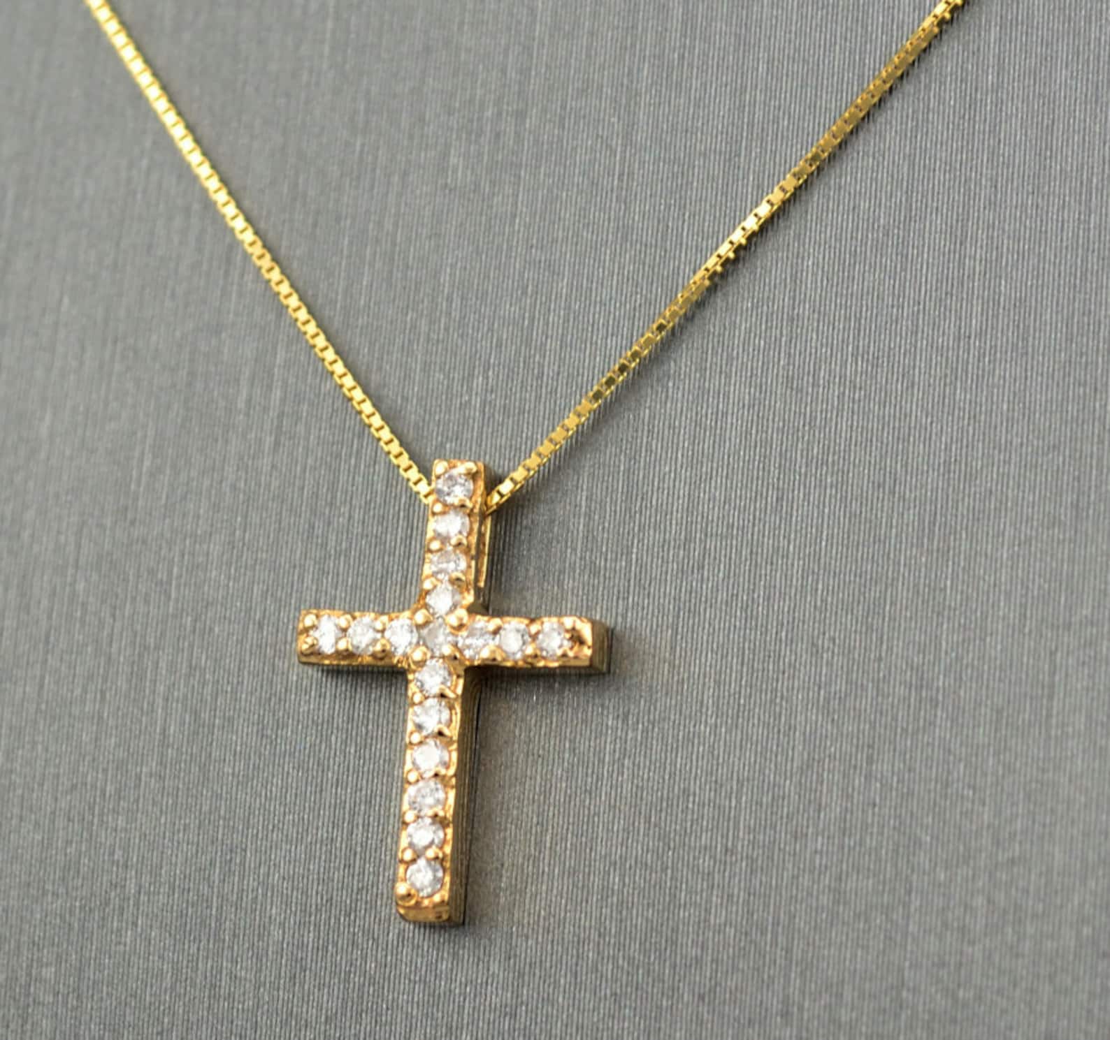 Yellow Gold Diamond CROSS Necklace, Diamond Cross, Yellow Gold Cross Etsy