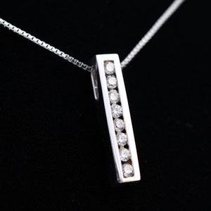 1/5ct Channel Set Bar Necklace with Genuine Diamonds/Diamond Pendant/Contemporary Diamond Pendant/Diamond Bar Pendant/GIFT of Jewelry