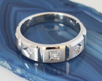Anillo de oro blanco de 14 quilates para hombre, diamante cultivado en laboratorio de talla princesa de 0,40 ct