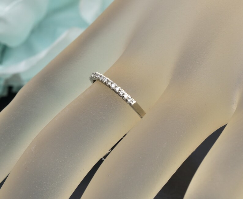 Ann iversary ring, wedding band in double share prong set stackable gold ring diamond wedding gold ring