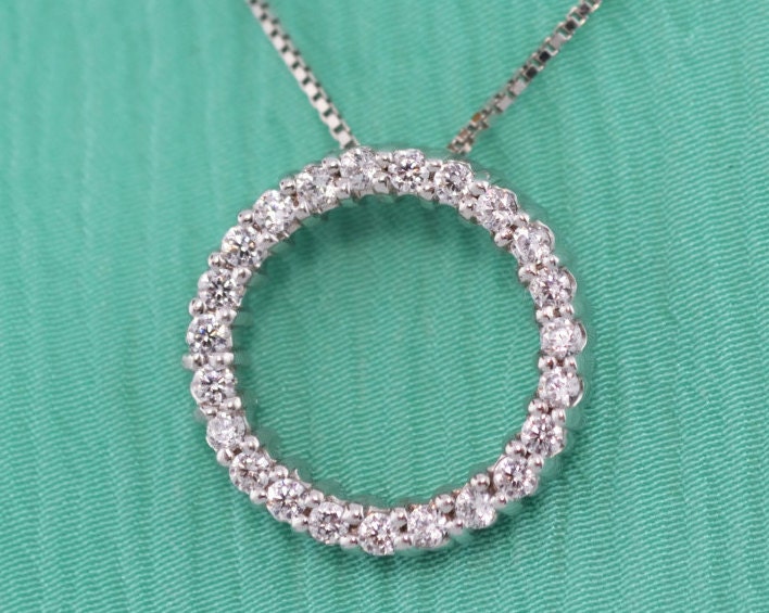 White Gold Eternity Necklace Diamond Eternity Gold Necklace Etsy