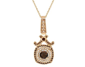 Multi-Color Genuine Diamonds  and  Smoky Topaz Pendant on Yellow Gold Chain/Brown Diamond Jewelry/Statement Pendant/Gift  for ALL Occasions