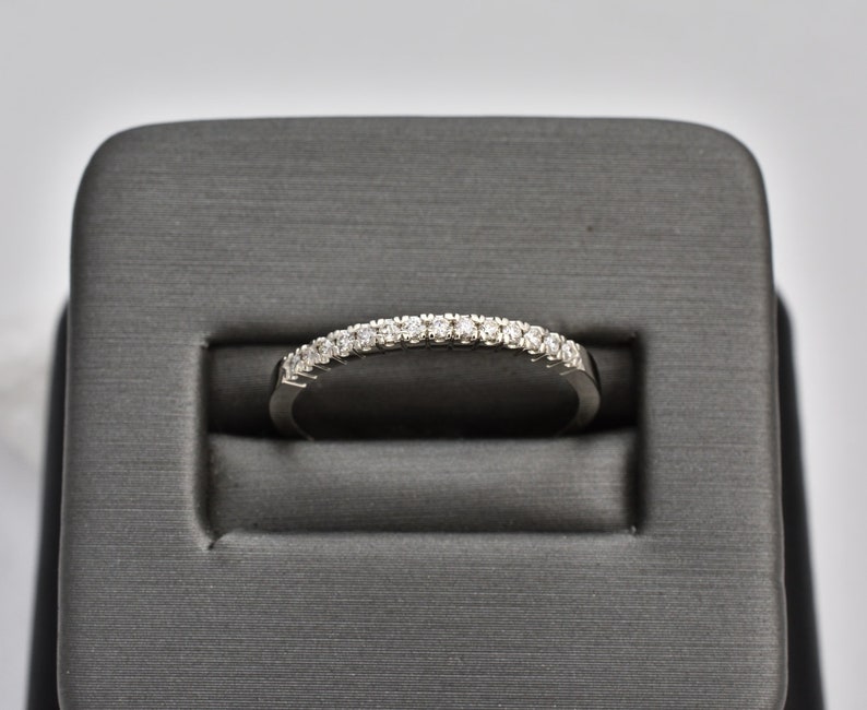 Ann iversary ring, wedding band in double share prong set stackable gold ring diamond wedding gold ring