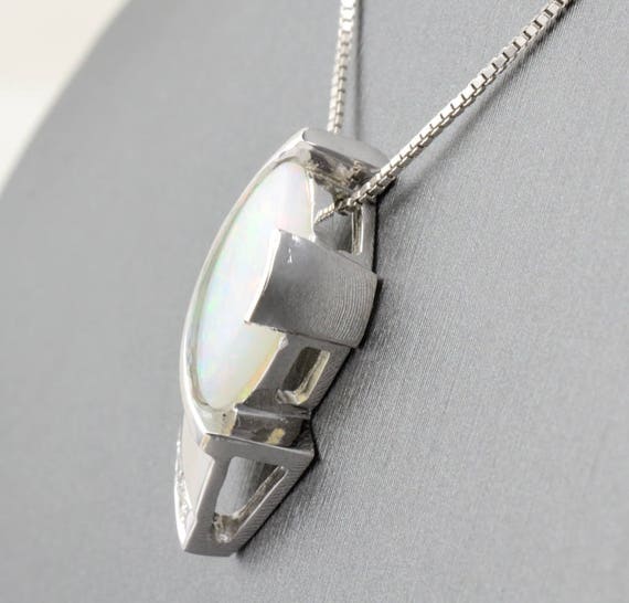White gold sales and opal necklace