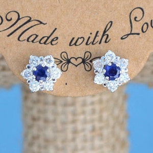 SAPPHIRE STUD EARRINGS in 14 karat white gold, diamonds and sapphire, diamond earrings, sapphire earrings, white gold stud diamond earrings