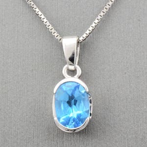 GIFT IN TIME/White Gold Blue Topaz Necklace/Gemstone Jewelry/Oval Blue Topaz Necklace/Birthday Gift/Holiday Gift/Gift For Her