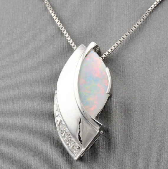 White gold and opal necklace sale