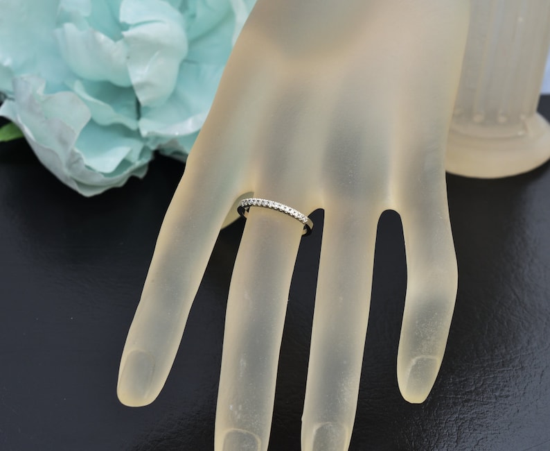 Ann iversary ring, wedding band in double share prong set stackable gold ring diamond wedding gold ring