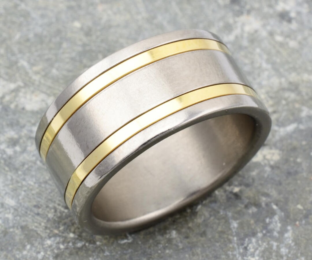 Titanium Ring, 14K Yellow Gold Inlay, Comfort Fit Band - Etsy