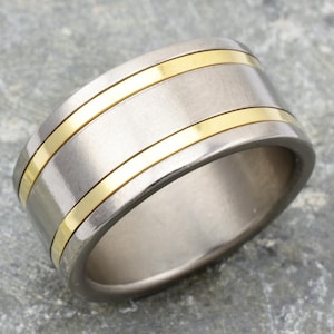 GIFT IN TIME/Titanium and 14 Karat Yellow Gold Gents Ring/Wedding Multi-color Gents Band/Men&#39;s Jewelry/Gift For Him
