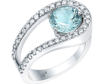 Echter Aquamarin und Diamant Cocktail Ring / Statement Ring / März Birthstone Schmuck / Geburtstagsgeschenk / Geschenk für Sie / Aquamarinschmuck