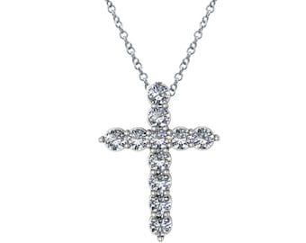 14K Gold Diamond Cross Necklace, 0.75ct Diamond, Religious Jewelry