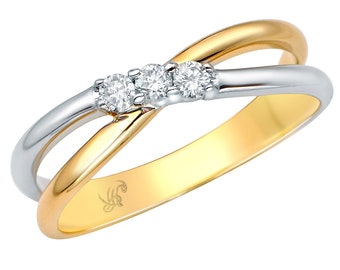 0.105ctw Criss Cross Three Stone Genuine Diamonds Two-Tone Ring/Trilogy Style Anniversary Ring/Intertwined Promise Ring/Minimalist Jewelry