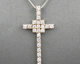 White Gold Diamond Cross Pendant Necklace, .50 Carat