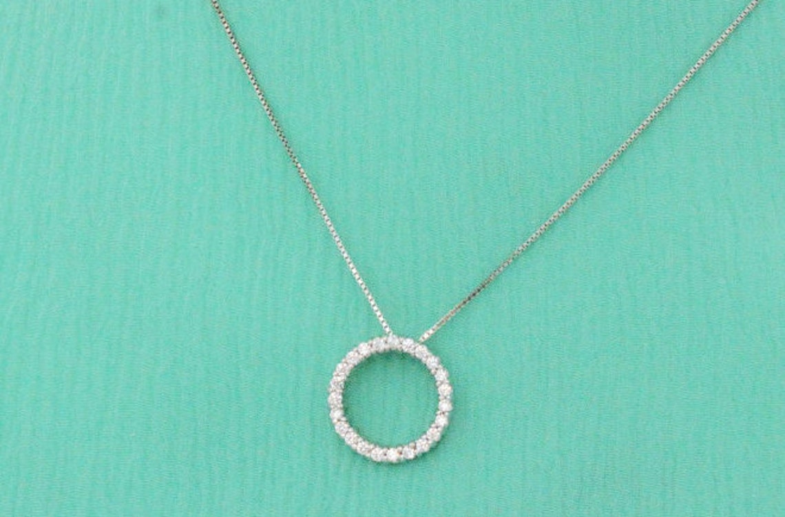 White Gold Eternity Necklace Diamond Eternity Gold Necklace Etsy