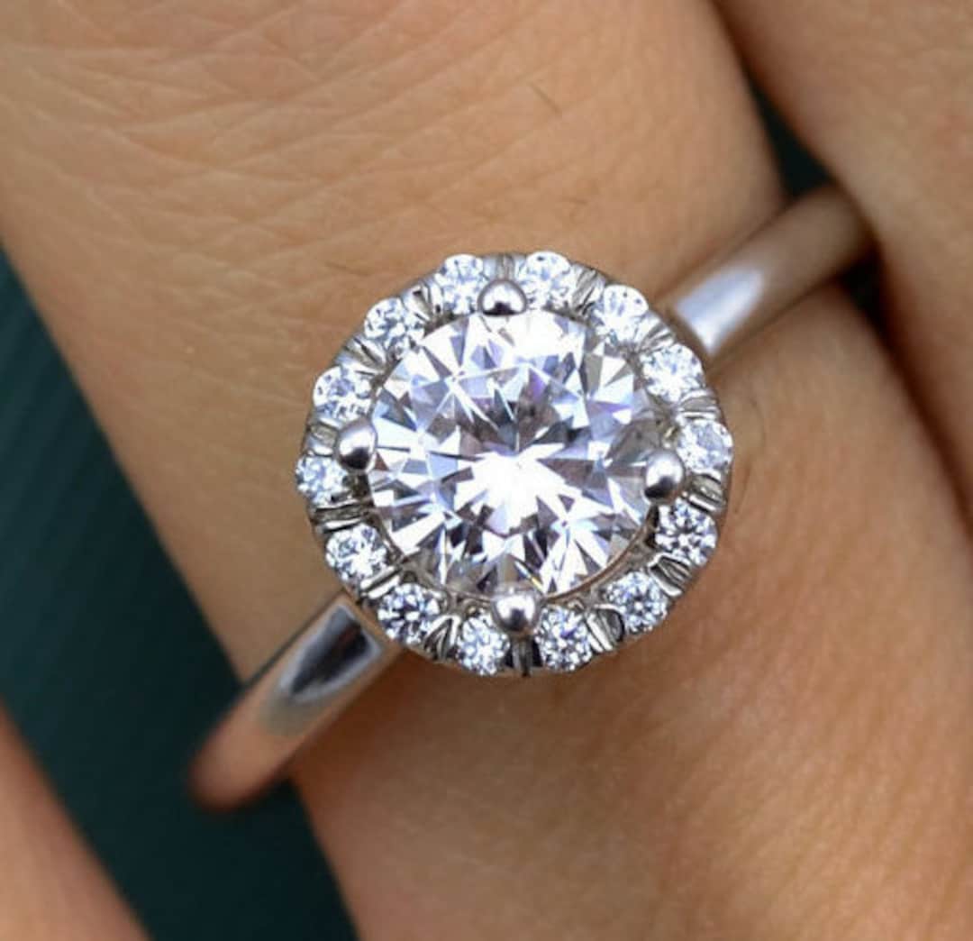White Sapphire and Genuine Diamonds Engagement Ring/sapphire Engagement ...