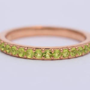 Genuine Peridot Stacking Ring/Microprong Setting/Peridot Band/Anniversary Band/August Birthstone/Holiday Gift/Birthday Gift/Gemstone Jewelry