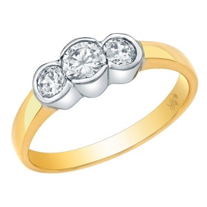 0.50ct Genuine Diamonds Half-Bezel Set in a Trilogy Style Two-Tone Ring/Three Stone Engagement Ring/Three Stone Anniversary Ring/Semi-Bezel