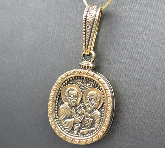 Antique religious  necklace in 18 karat white gold - image 1