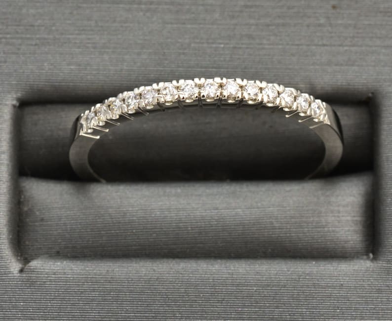 Ann iversary ring, wedding band in double share prong set stackable gold ring diamond wedding gold ring